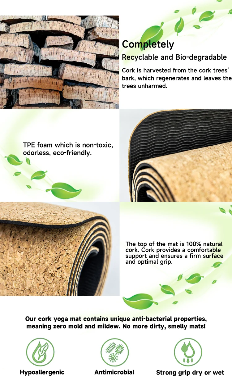 Huayi Premium Natural Cork Yoga Mat Custom Eco Friendly Natural Organic