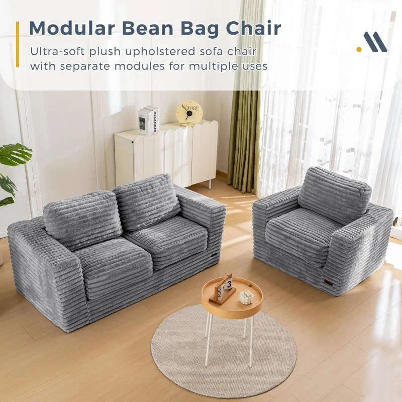 YILISTAR Light Grey High-Density Foam Living Room 1 Person Sofa Modern Compressed Foam Giant Minimal Compress Boneless Couch