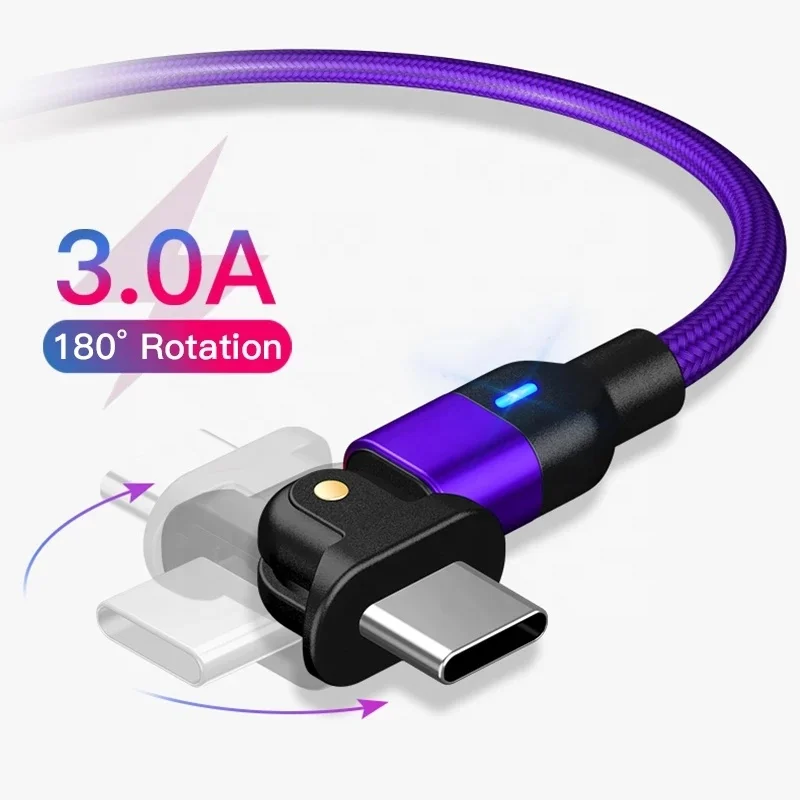 
 USB-кабель для передачи данных с поворотом на 180 градусов, может гнуться, 3 А, кабель для быстрой зарядки с разъемом Type-C 8pin Micro USB  