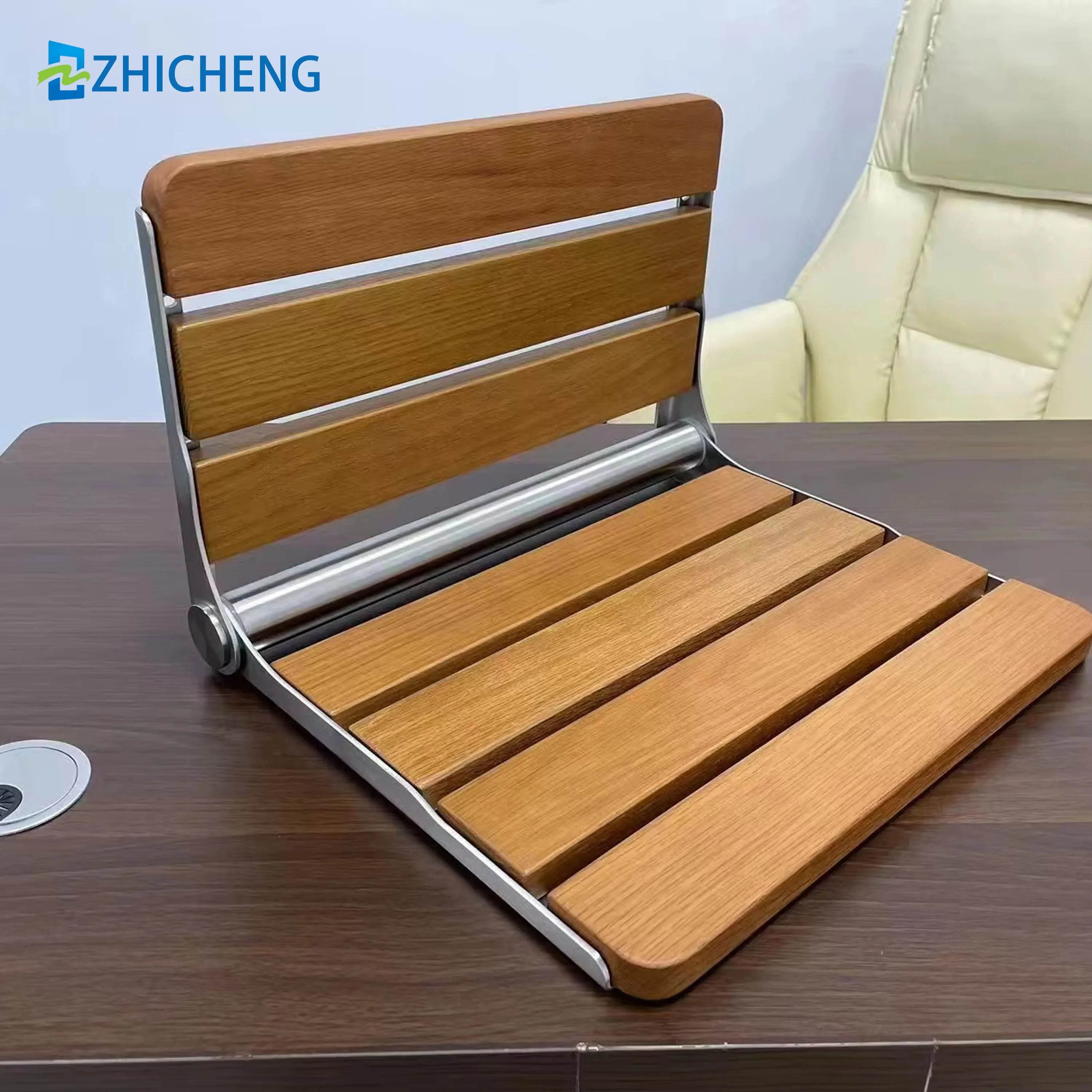 Wall Mount Fold Teak Shower Bench Folding Teak Wood Shower Seat for Inside Shower for Bathtub Wood Stool