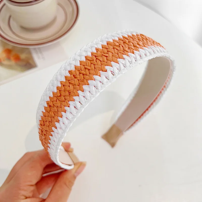 New Hot Selling Flat Headband Handmade Braided Hairbands Raffia Headband Wide Buy Raffia