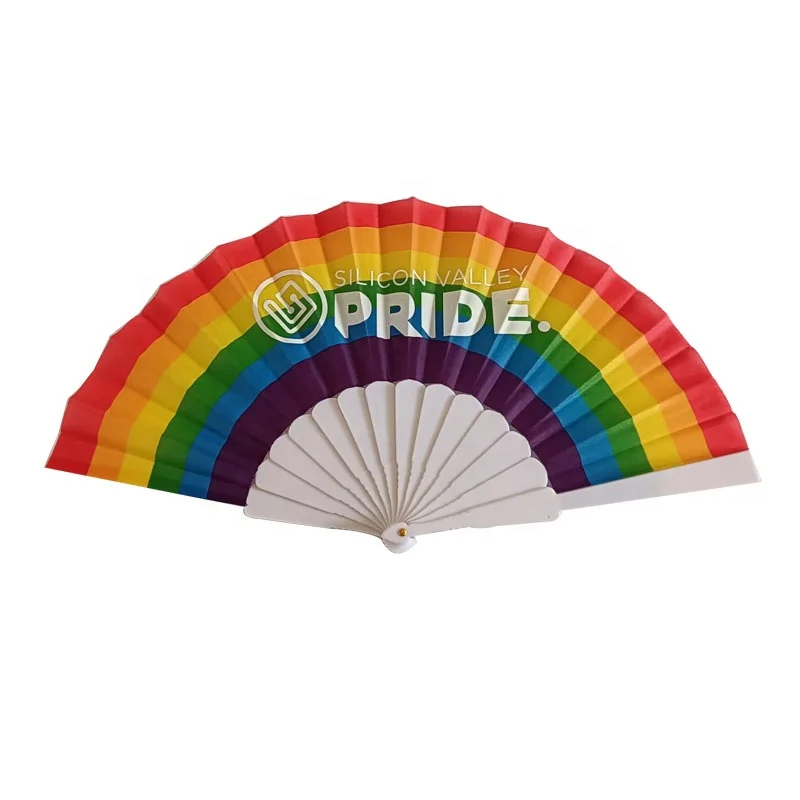 Custom Logo Rainbow Hand Fans Gay Pride Fans Rainbow LGBT Party Decoration Folding Hand Fan
