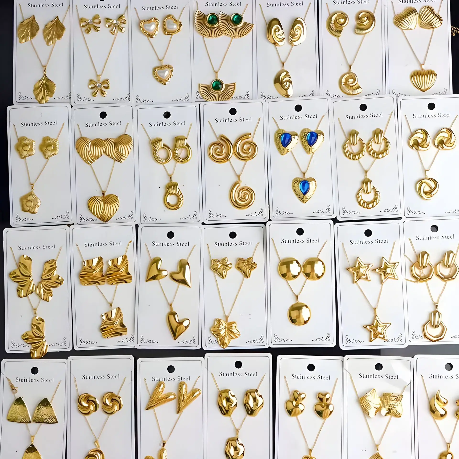 Fashionable Cross-Border Personalized New Stainless Steel 18k Gold-Plated Unisex Necklace Earring Set Wholesale Jewelry