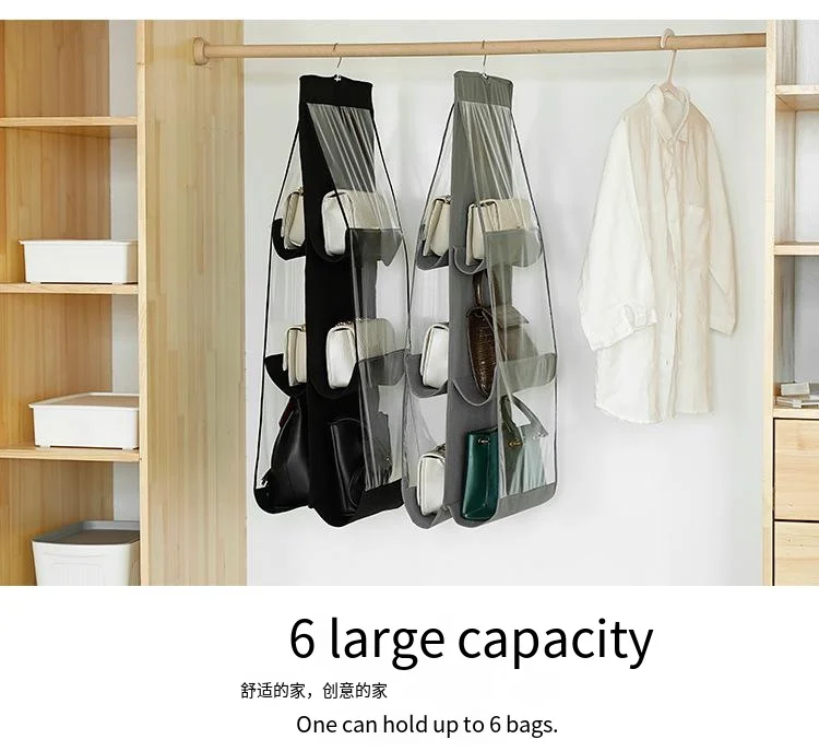 Hanging Handbag Organizer Dust-Proof Storage Holder Bag Wardrobe Closet for Purse Clutch with 6 Larger Pockets Black