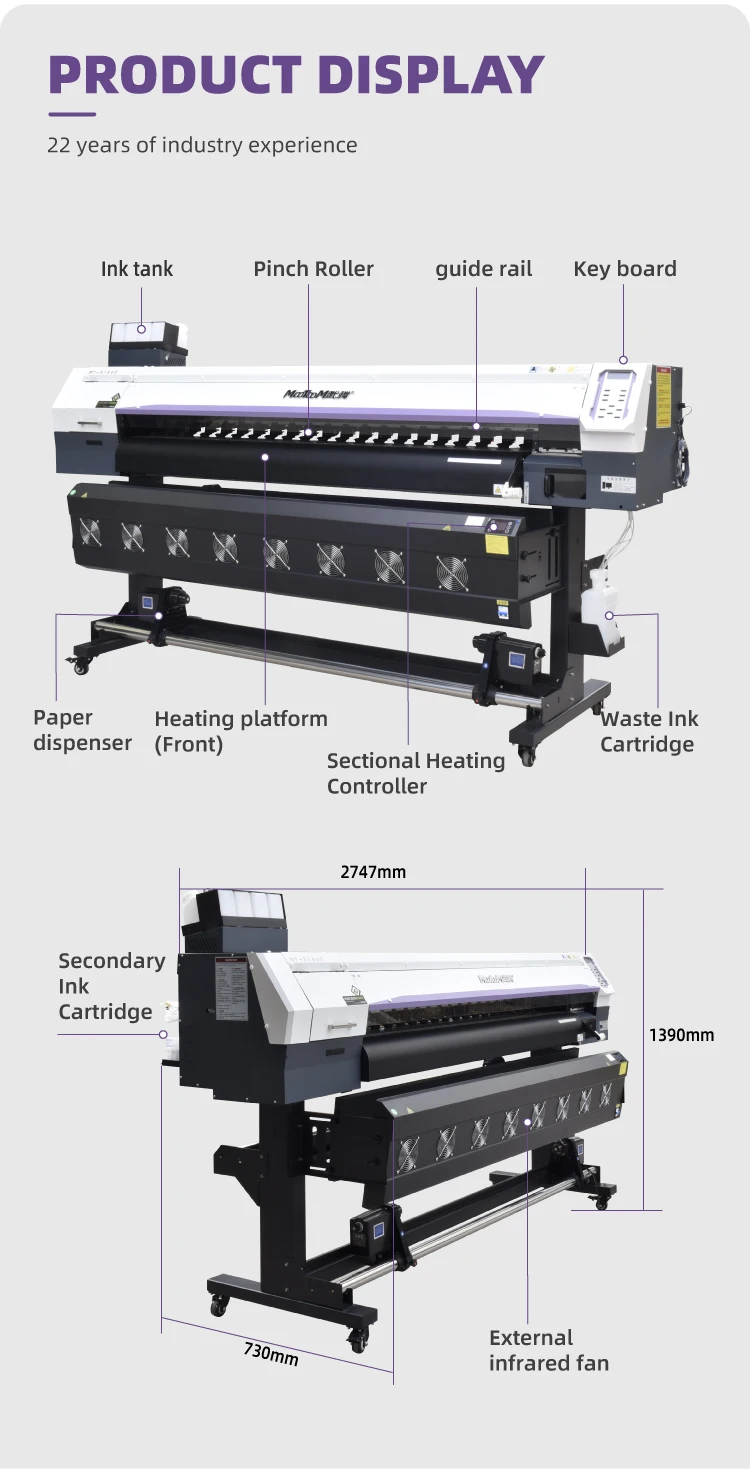 MOOTOOM Large Format 1.8m Print Size Eco Solvent Printer with I3200 Heads Vinyl Sticker Banner Inkjet Printing Machine