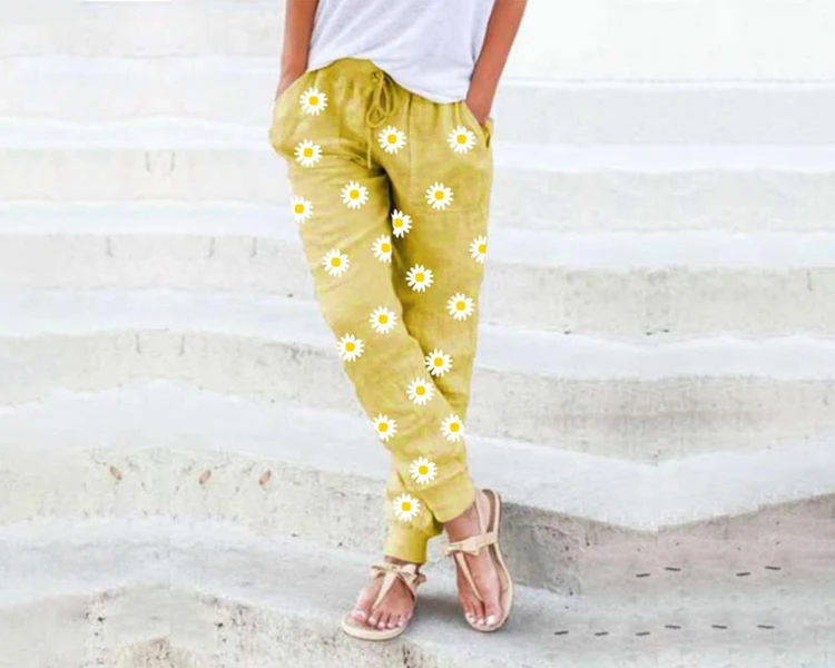 Cute Trousers Summer Flower Linen Pants 