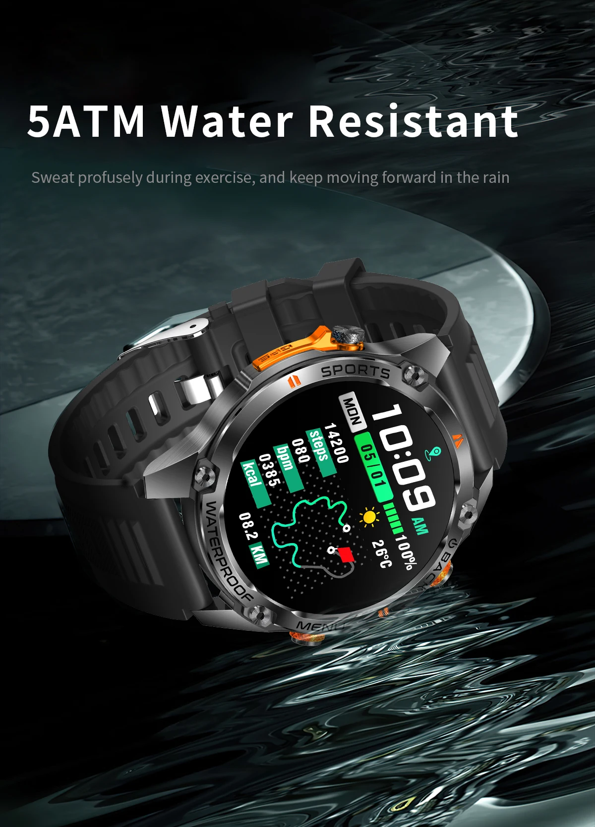 2026 G100 Relojes Round Smartwatch Dual-band L1+L5 Built-in GPS BT Call 1.43inch Amoled 50M Waterproof Smart Watch for Men