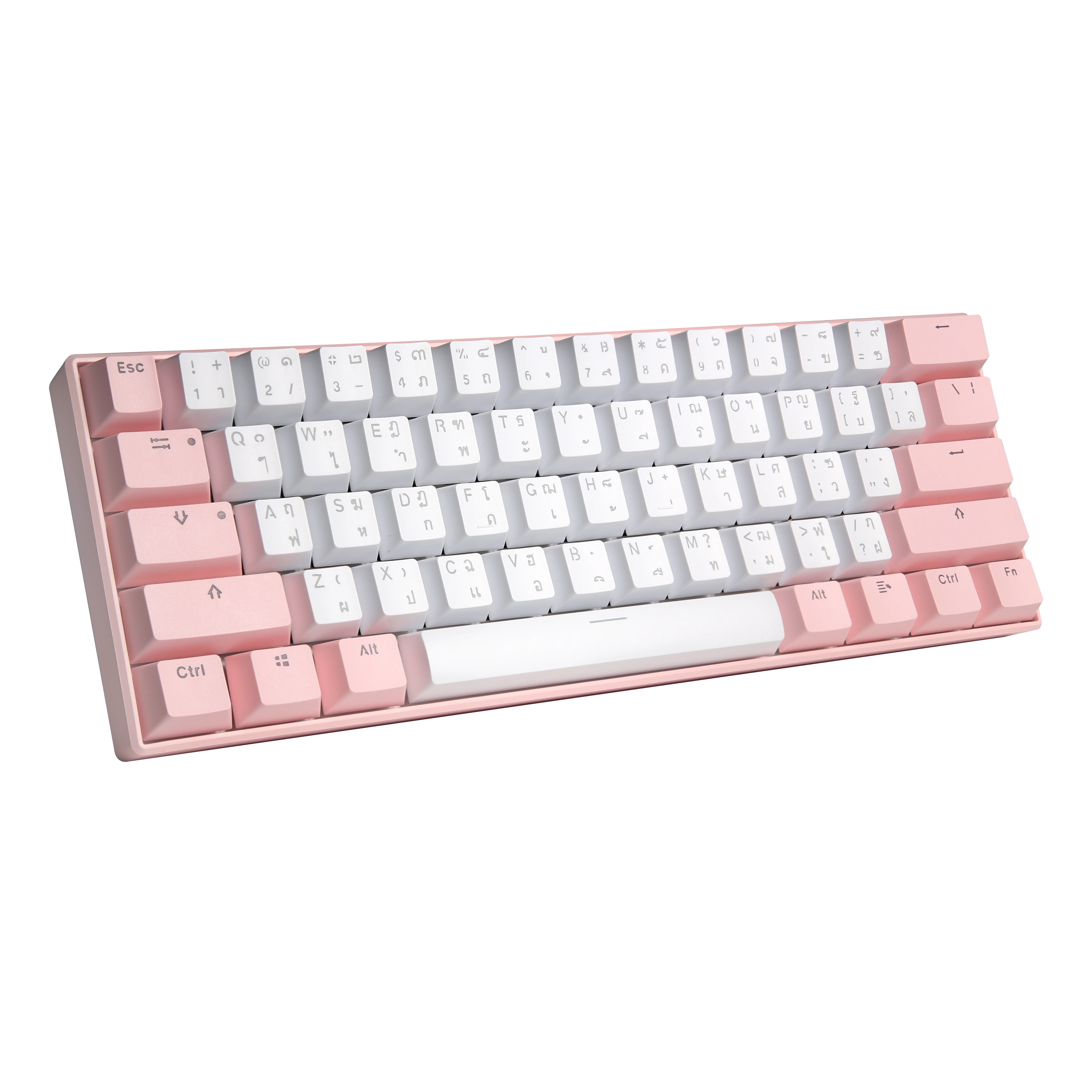 OEM 61 Keys Usb Wired Mechanical Keyboard White Splicing pink and Blue Keycaps Cute Rgb Led Backlit Hotswap Thai Gaming Keyboard