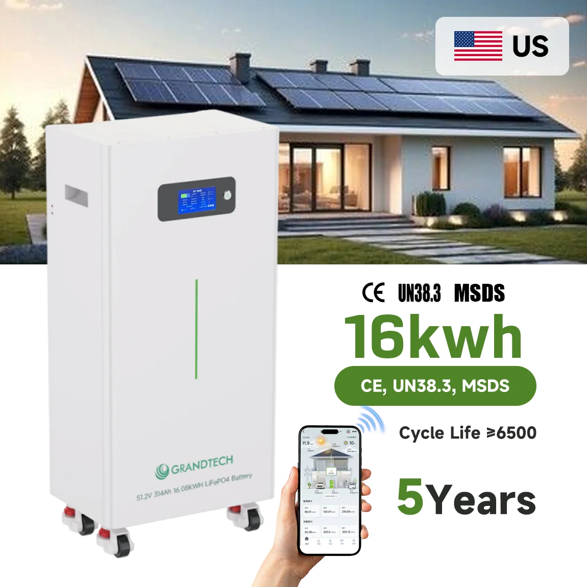 US STOCK All One Inverter Solar Power Rack-Mounted 15Kwh-16Kwh 48V/51.2V 280Ah/314Ah Lifepo4 Lithium Ion Battery CAN Home Energy