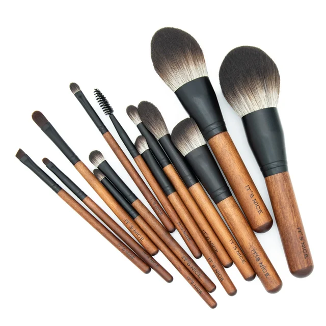 13Pcs New Design Professional Vegan Makeup Brushes Private Label Makeup Brush Set With One-Piece Natural Wood Handle