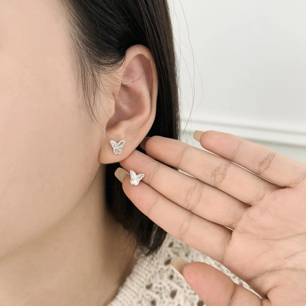 KAKODIY Unique Small 925 Sterling Silver Small Laser Textured Surface Butterfly Stud Earrings Women Daily Wear detail 7