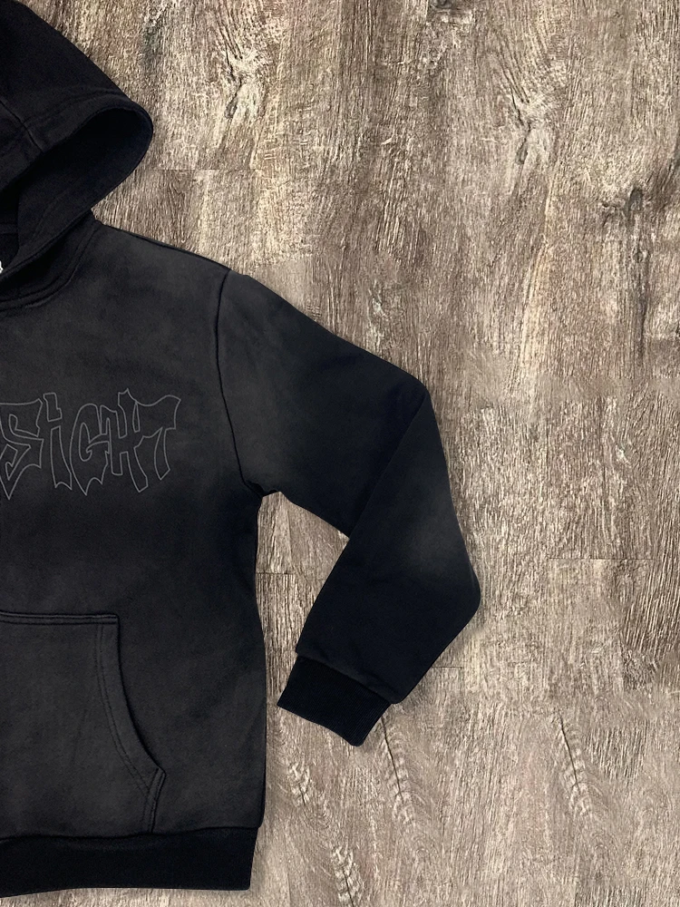 In Stock Black Hoodies Suppliers Cotton Hodiee Sun Faded Screen Printed Zip up Distressed Stone Acid Wash Jacket Hoodies for Men gallery 4