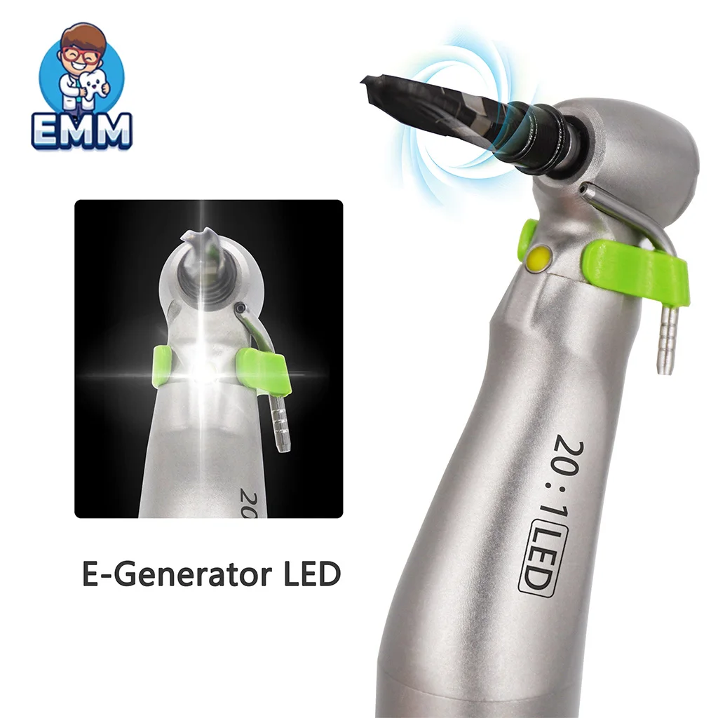 Dentale Implantum ex Accipitro Ferro Manubrium Velocitatis Ingravis 20:1 cum LED et E-generatore, Anguli Contra, Pulsatili Botone, Chirurgica Reductio