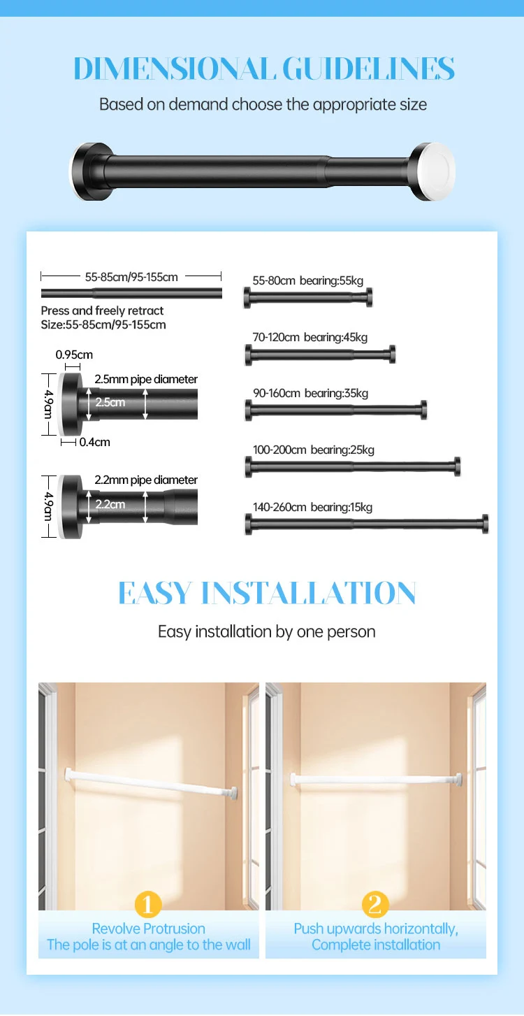 Modern Bay Window Expandable Curtain Rods Corner Shower Curtain Rod No