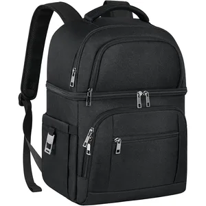 Custom Logo Black Gym Lunch Backpack Waterproof Oxford Material Travel Fitness Meal Prep Cooler Bag