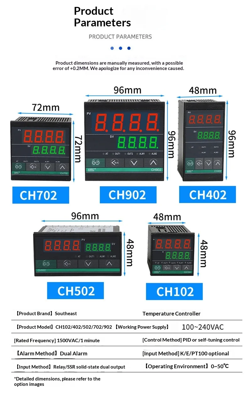 XRKC Smart Temperature Controller CH102/402/502/702/902 96x48mm Digital PID Thermostat OEM/ODM Customizable 0.1C Resolution Data