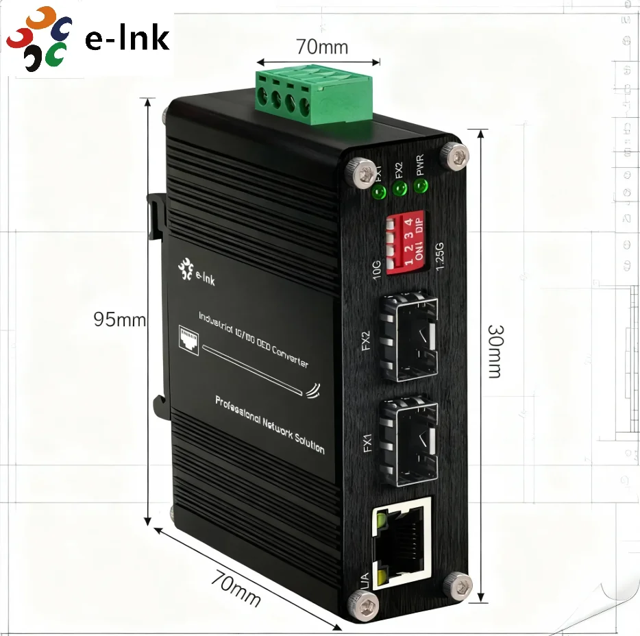 Industrial 10G OEO Converter 3R Repeater SFP+ Media Converter for Fiber Optic Network Extension E-link Model ETH-IMC2402-OEO