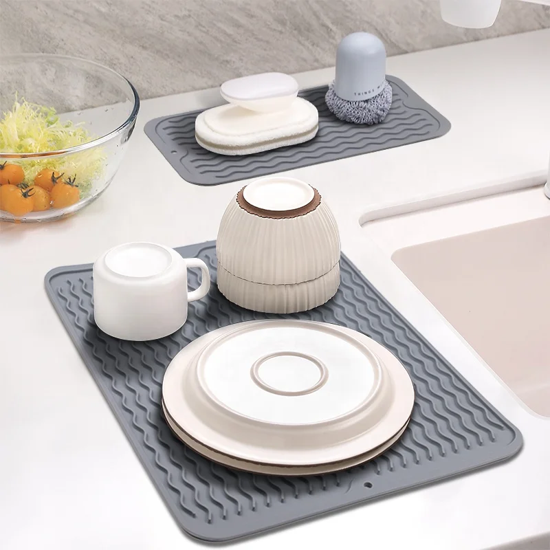 Silicon Dish Drying Mat Heat Resistant Table Mat for Multiple Usage Dish Drainer Silicone Dish Drying Mat for Kitchen Counter
