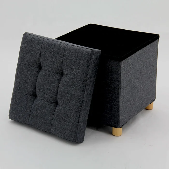 HStex Custom Stool Design Room Box Foldable Furniture Storage Home Stool and Chairs square Fabric Ottoman Seat