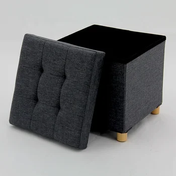 HStex Custom Stool Design Room Box Foldable Furniture Storage Home Stool and Chairs square Fabric Ottoman Seat