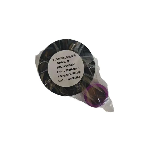DT TTO Ribbon 33mm X 600m PET Material High Temperature Thermal Transfer for Packaging Printing X40X45 Resin-based Carbon Ribbon