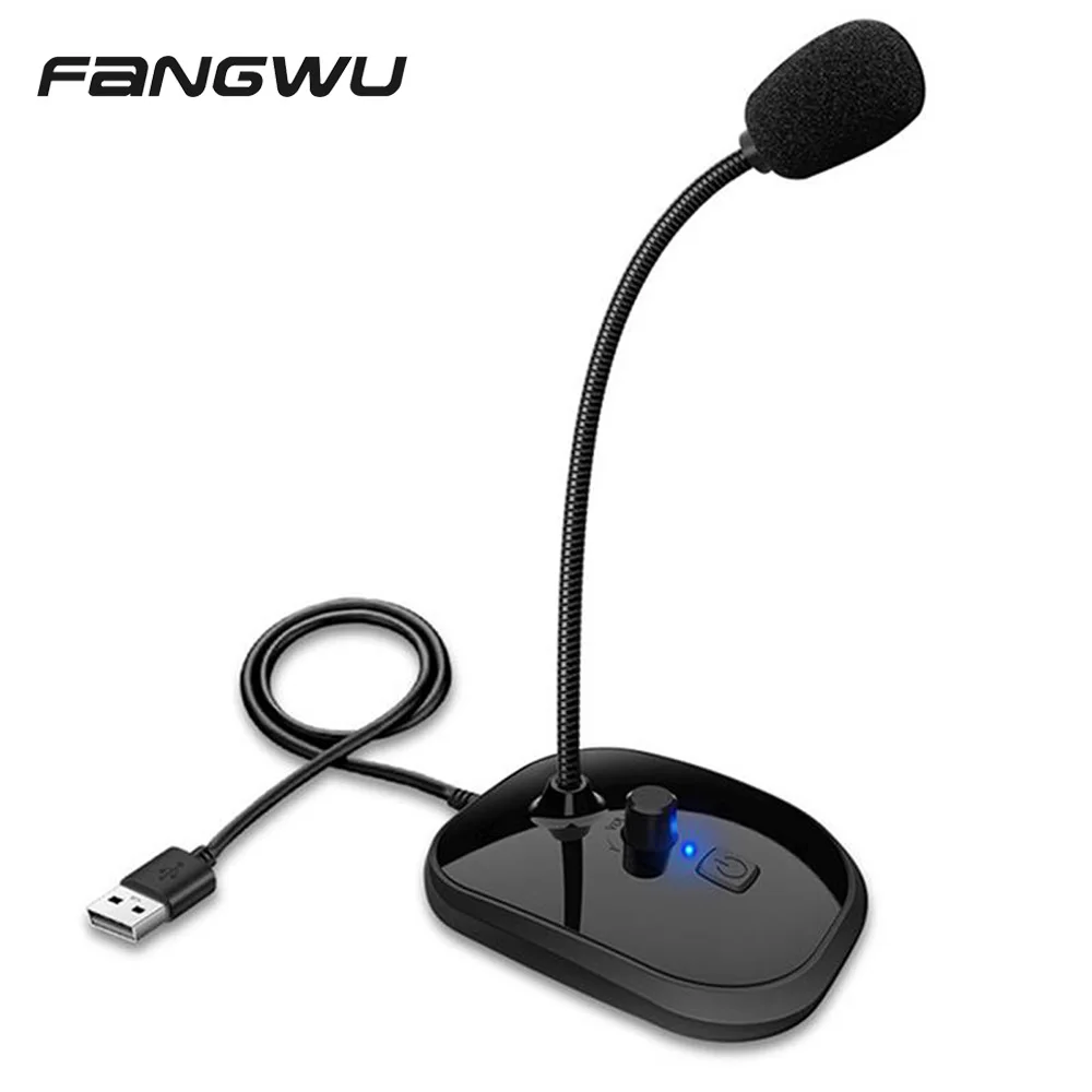 Black USB Gooseneck Computer Microphone with Volume Control