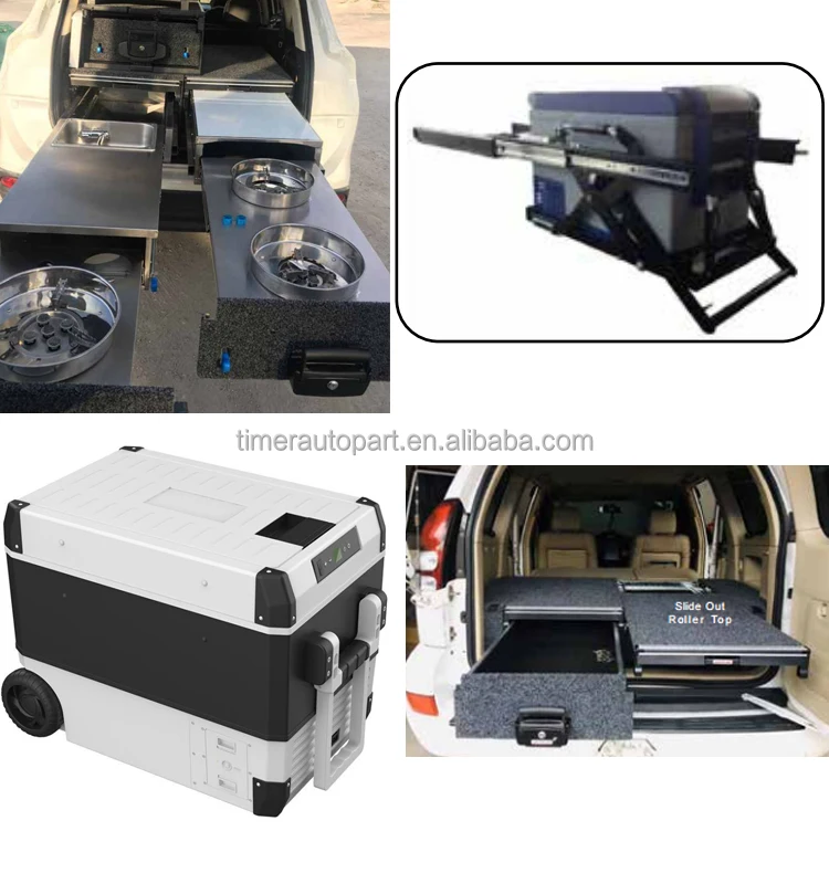 40L Schwerlast-Metall-Kühlschrankauszug, neuer kippbarer hinterer Schubladen-Kühlwannen-Einsatz, 4x4 Offroad-SUV-Auto-Innenausstattung, Stahlschienen – Detail 3