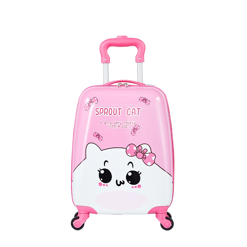 blue 16 Children Carry On Luggage Kids Rolling Suitcase Zoo Cartoon Cute Animal Travel Trolley Suitcase PC With Universal Wheels with Zipper for Boys Girls 