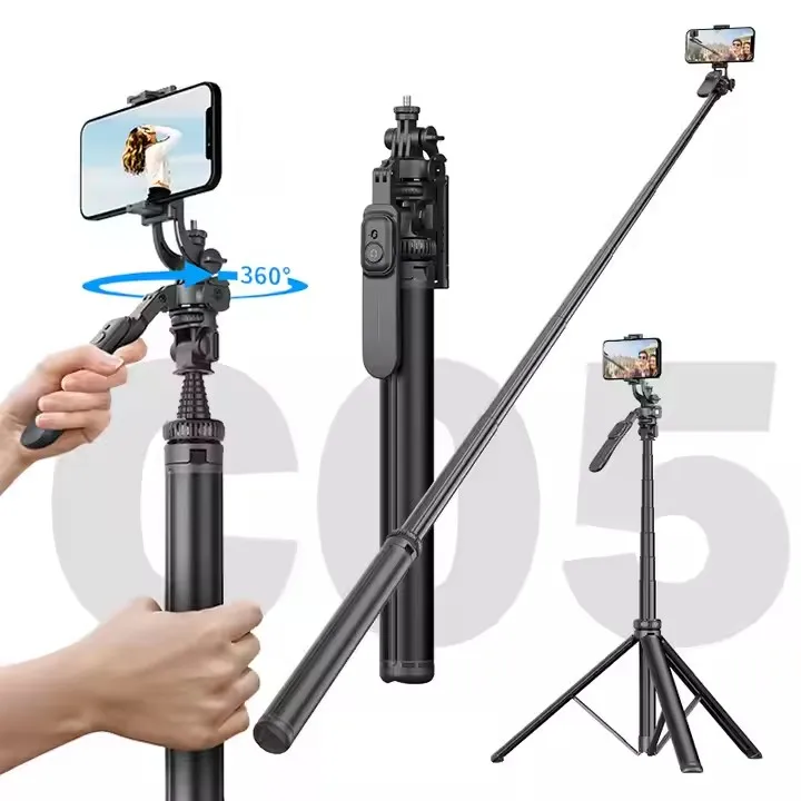 Hot C05 360 Turning Camera Shutter Remote Control Selfie Stick Rotating  Tripod Mobile Selfie Stick for Phone and Camera