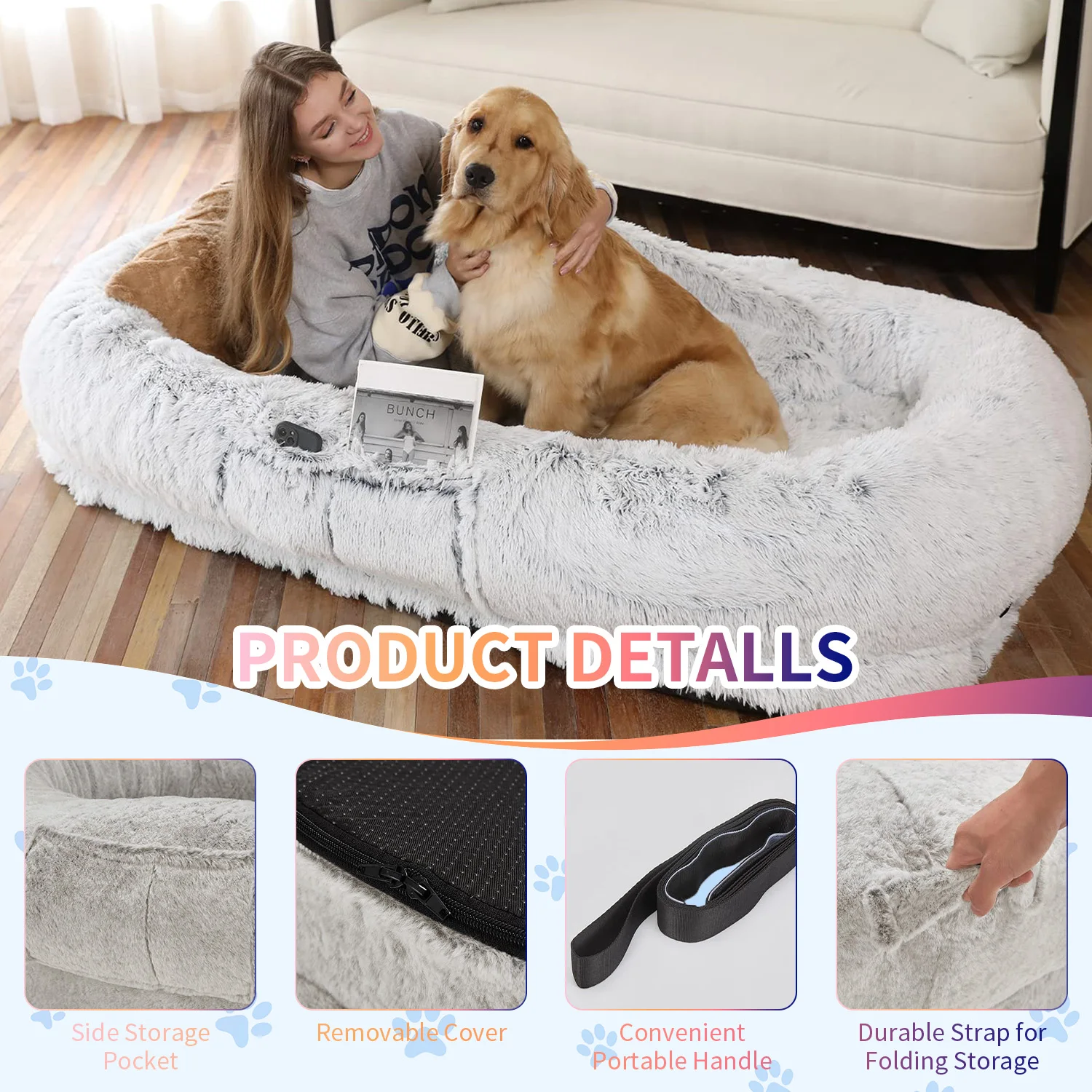 Wholesale luxury xl xxl big memory foam orthopedic heavy duty extra large human sized pet dog bed for people adults supplier