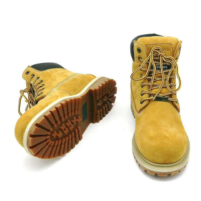 Waterproof Security Genuine Leather Safety Shoes Yellow Work Boots Men