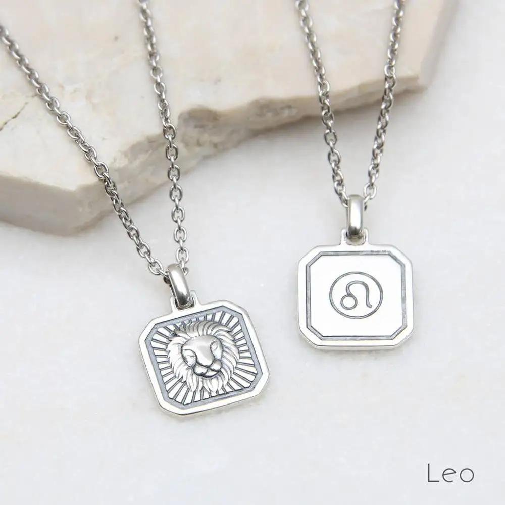 925 Sterling Silver Men Leo Square 