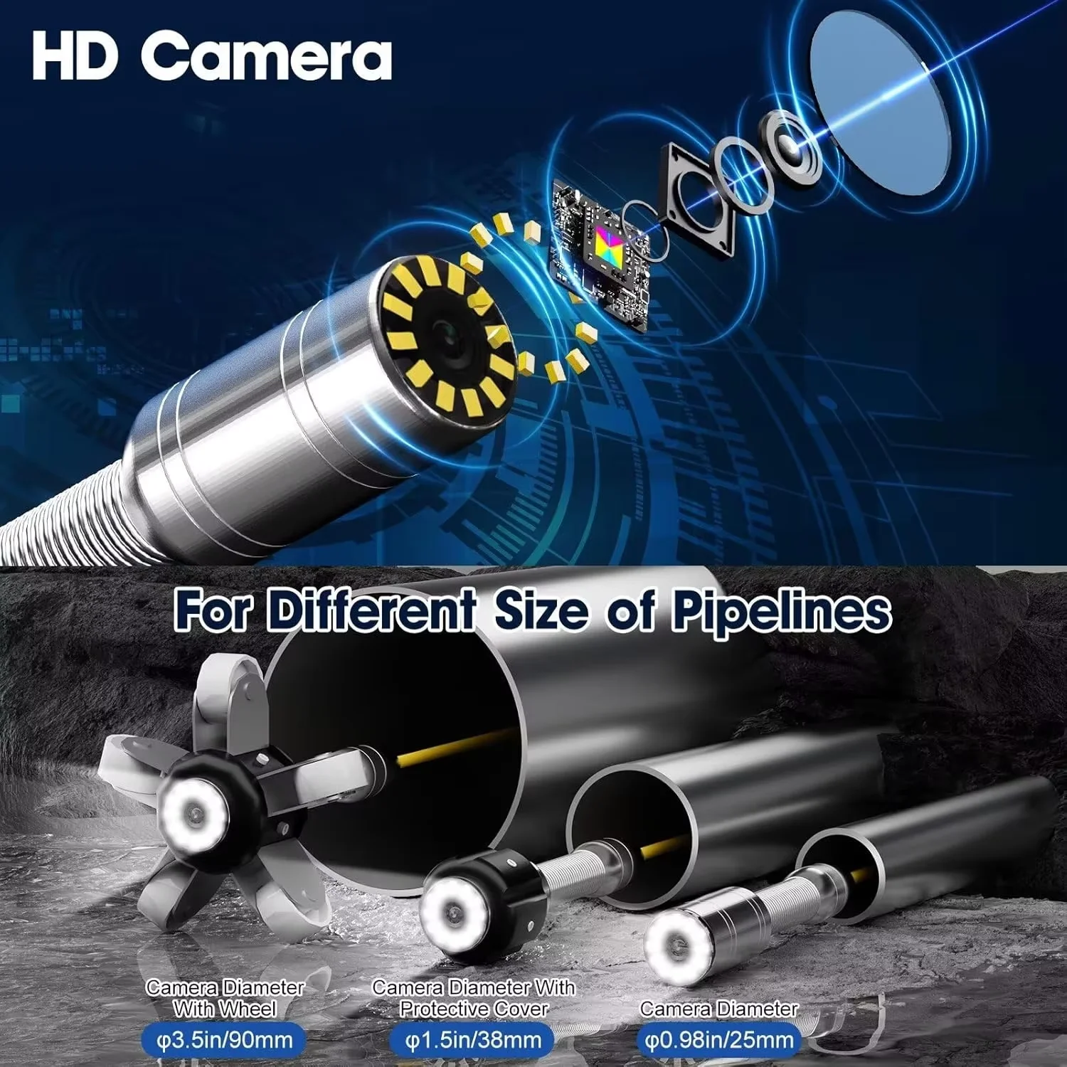 Sewer Camera 512Hz Locator 9Inch 1080P HD Screen with 16GB DVR Video Recording,Pipe inspection Camera 12 Adjustable LEDs for Sewer Line  details