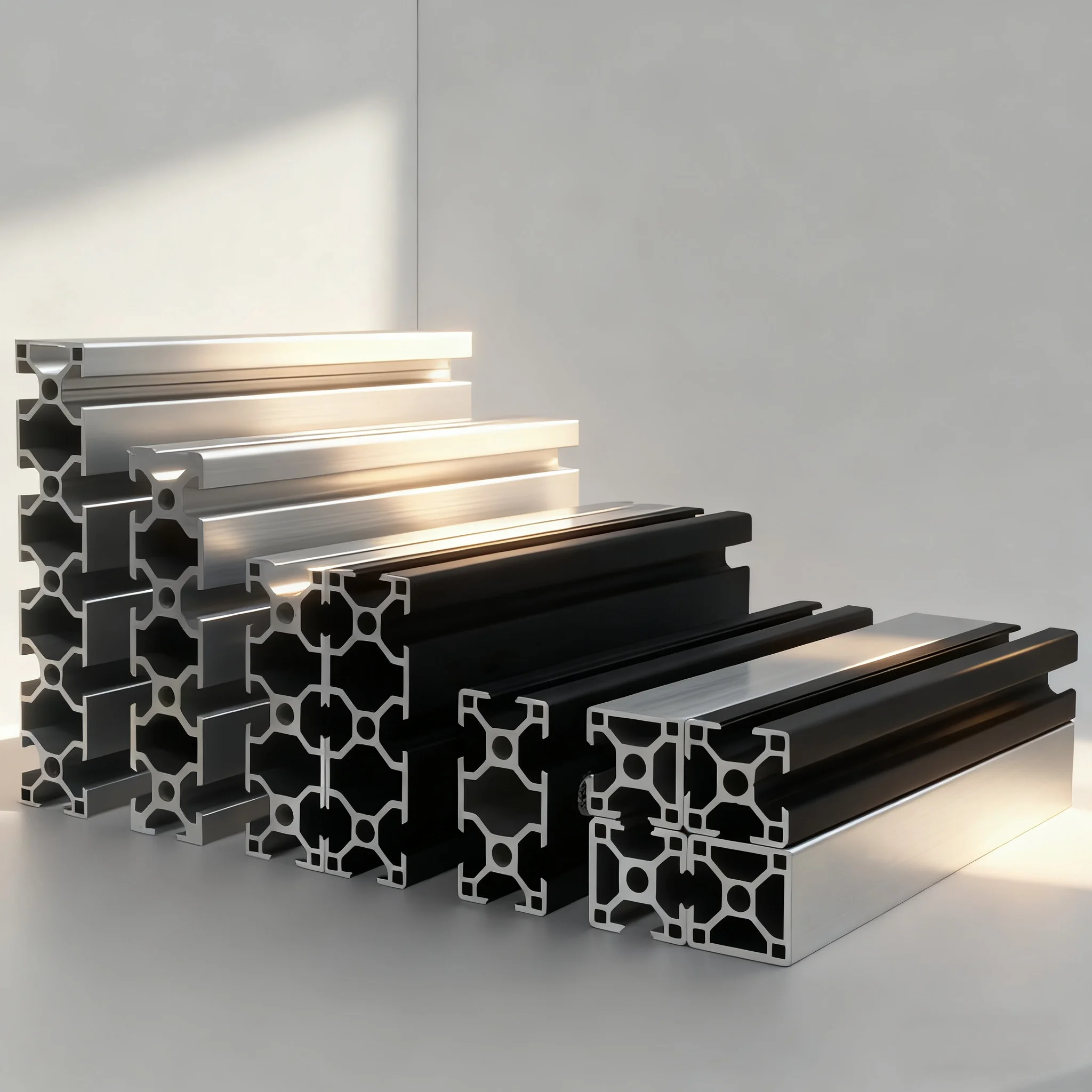 4040 4080 40120 Industriyal na Aluminum Alloy Profile EN Aluminum Extrusion Equipment Rack Itim na Anodizing Plata Elektroforesis