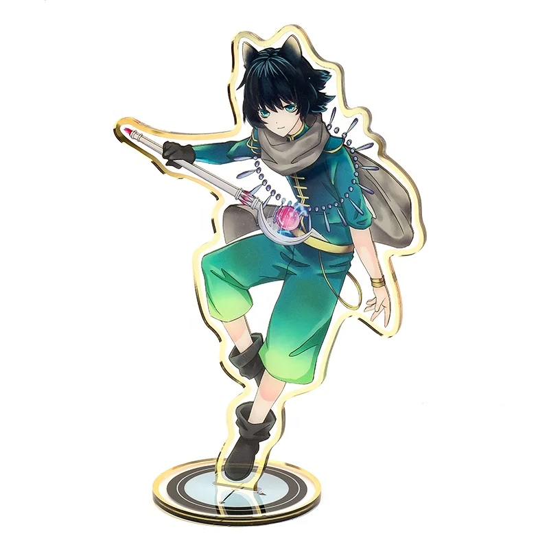 Vograce Clear Keychain Custom Acrylic  Stand Animation Stand Gold Edge Standee