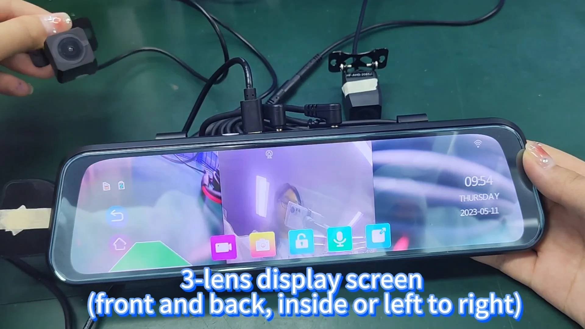 Carlover 10 Inch 3 Lens Mirror Dashcam 2k Car Dvr Camera Front And Rear