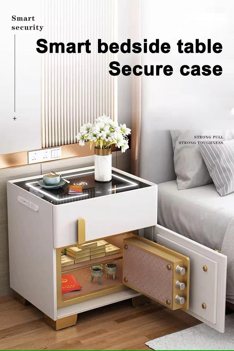 Smart Bedside Table With Fingerprint Lock And Wireless Charging Station