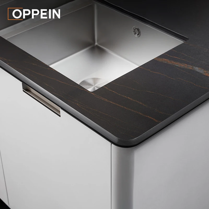 OPPEIN Custom Full Luxury Lacquer Double Sink Island Cabinets Kitchen Furniture Design Kitchen Cabinet Modern/kitchen Cabinet