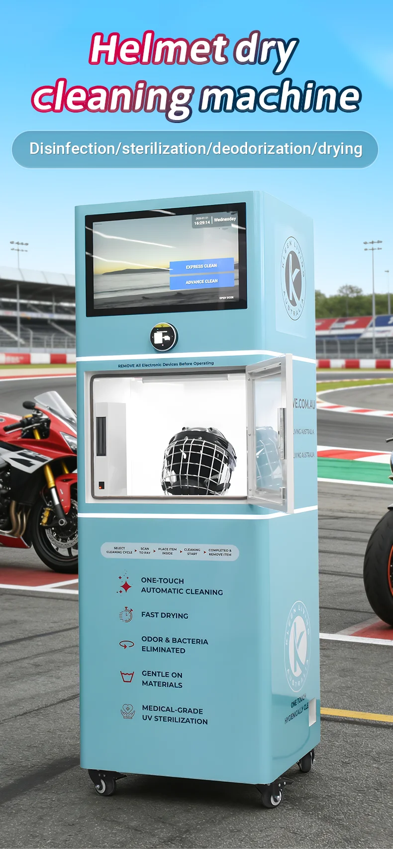 product automatic helmet cleaning vending machine for motorcycle and bike helmets with sterilizing and qr payment system-0