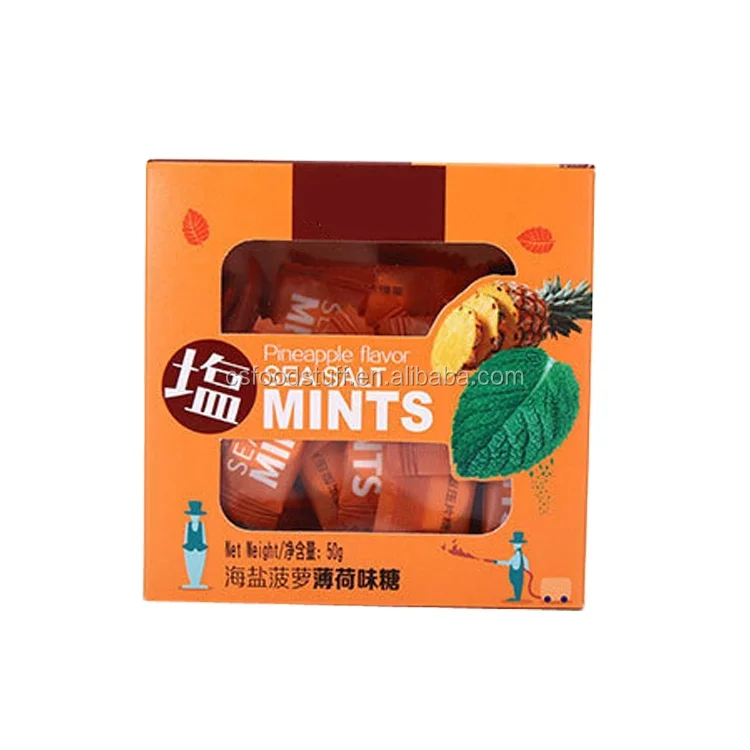 
 Сладкий вкус ананаса, морская соль, конфеты в виде минтов  