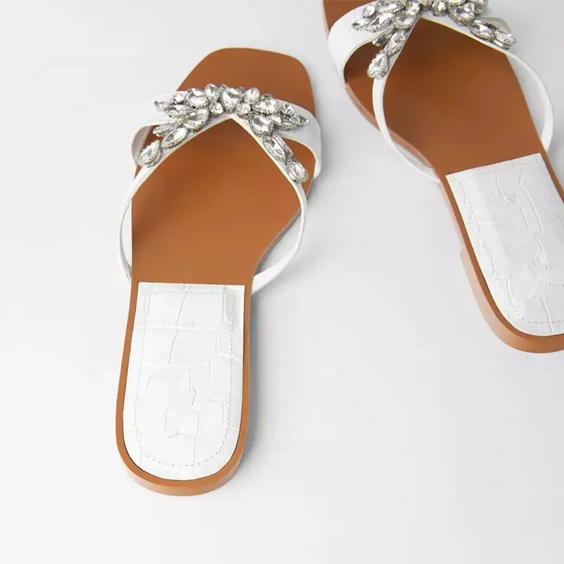 Flat Slippers for Women Summer Leather Beach Designer Sandals