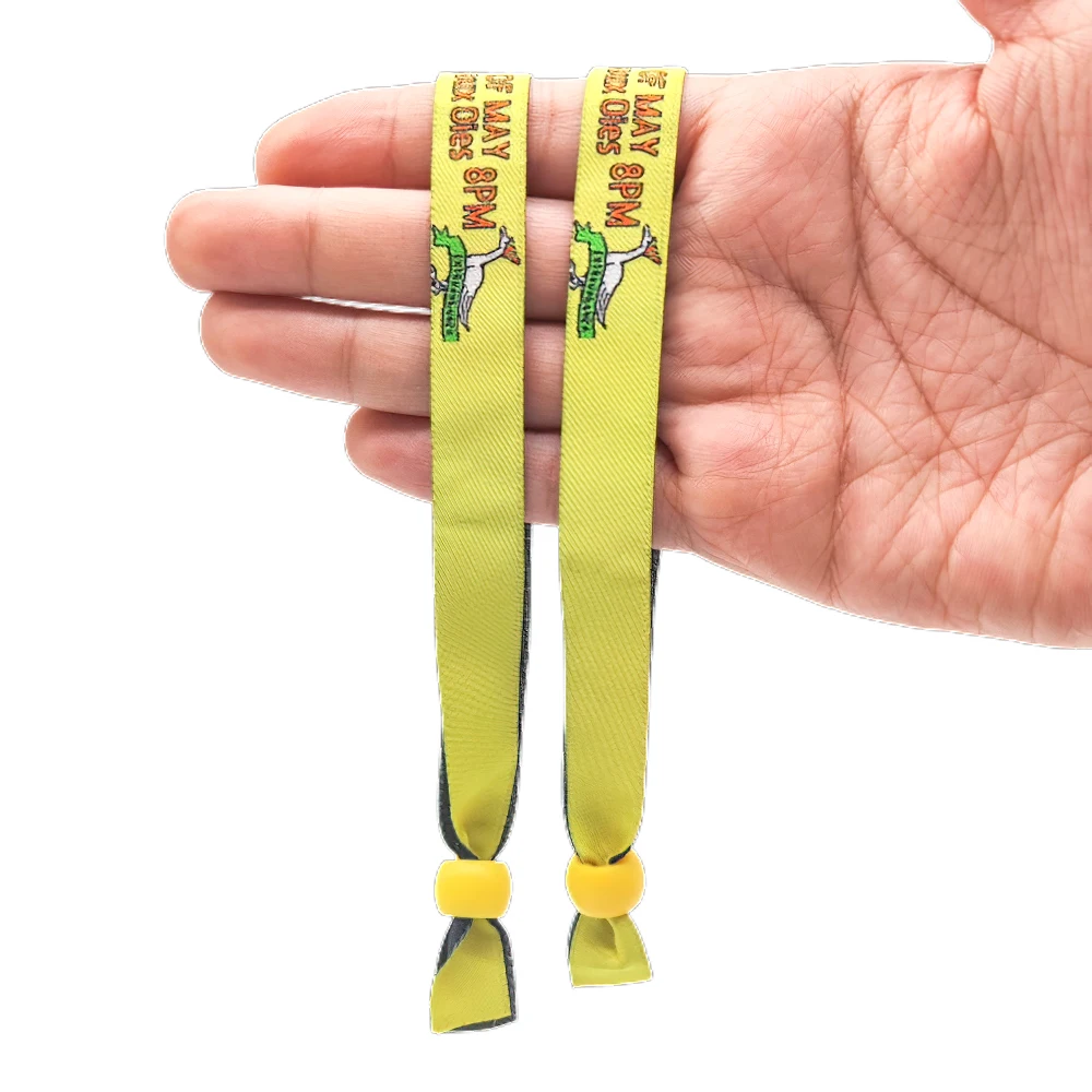 Free Design Plastic Tube Slide Lock Custom Woven Cloth Wristband for Events