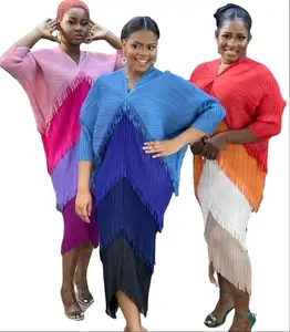 Fashion Multi-color Fringe Gradient Dress Plus-size Miyake Pleated Dress