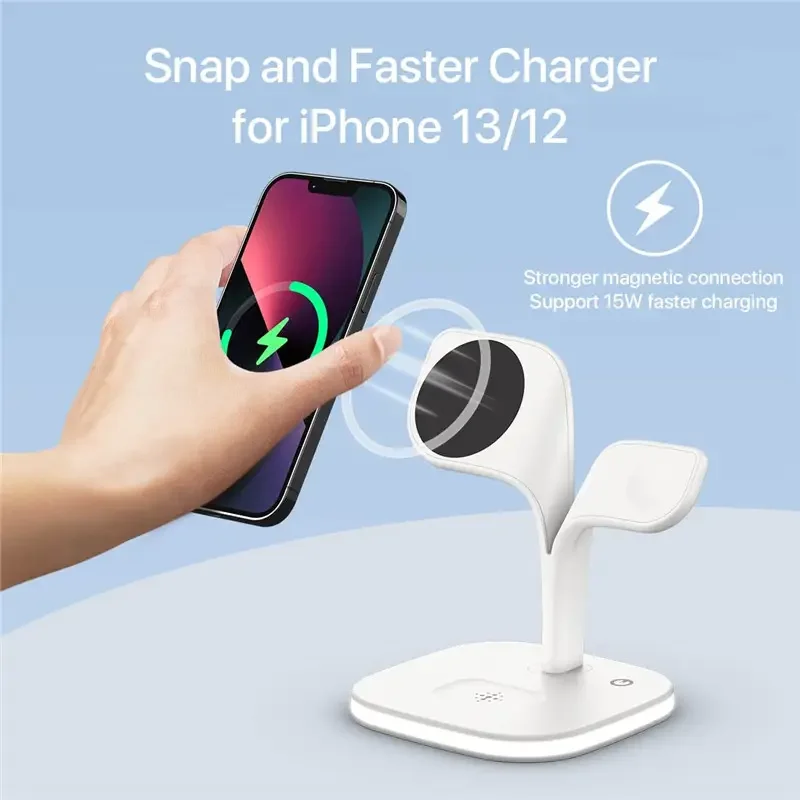 High Quality Adjust Led Light Wireless Charger Phone Holder Magnetic Desktop Station 15W 10W PD Charge Stand With USB Port