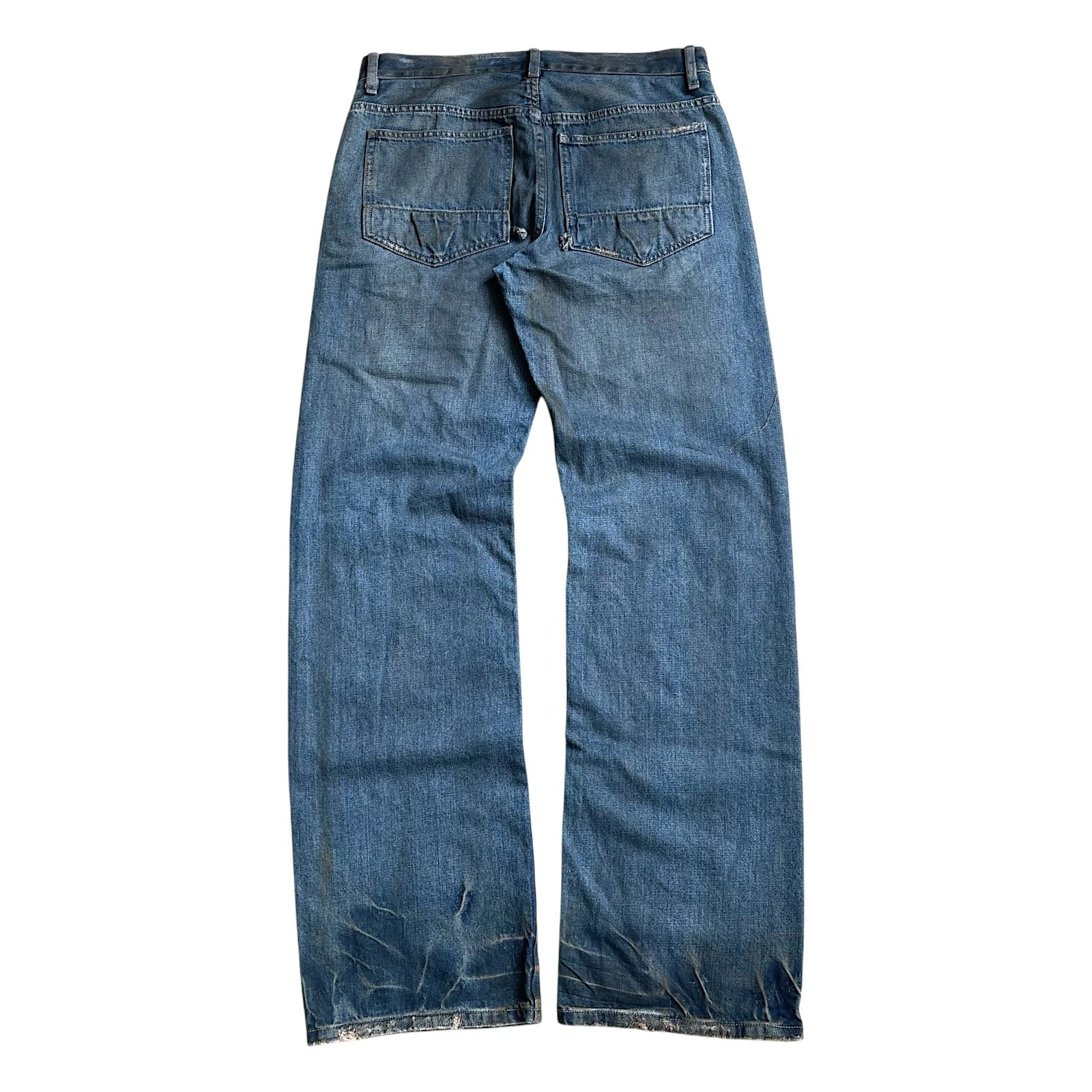 Vintage Washed Distressed Denim Jeans Mud Wash Wax Coated Loose 