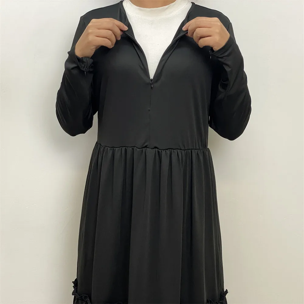 6378# Comfortable Stretchy Jersey Dress Crew Neck Long Sleeve Malaysia  Women Closed Abaya Dresses With Zippers and Hijab Scarf| Alibaba.com