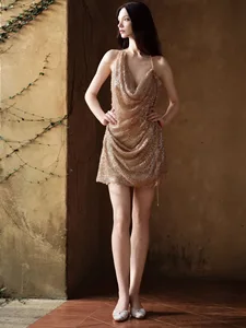 Bettergirl Spring 2026 New Sexy Backless Silver Chain Sequin Short Women Dress Birthday Party Mini Sexy Elegant Dress