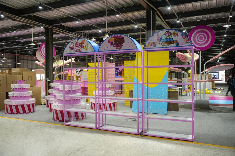 Candy Shop Decor Candy Retail Display Door Shape Lollipop Sugar Display Rack Led Light Colorful Candy Display Shelves
