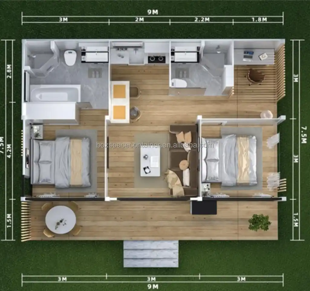 BOX SPACE Steel Detachable Container Home Customizable Size Modern Design Two Bedroom Layout CE Certified 15-20 Apartment House