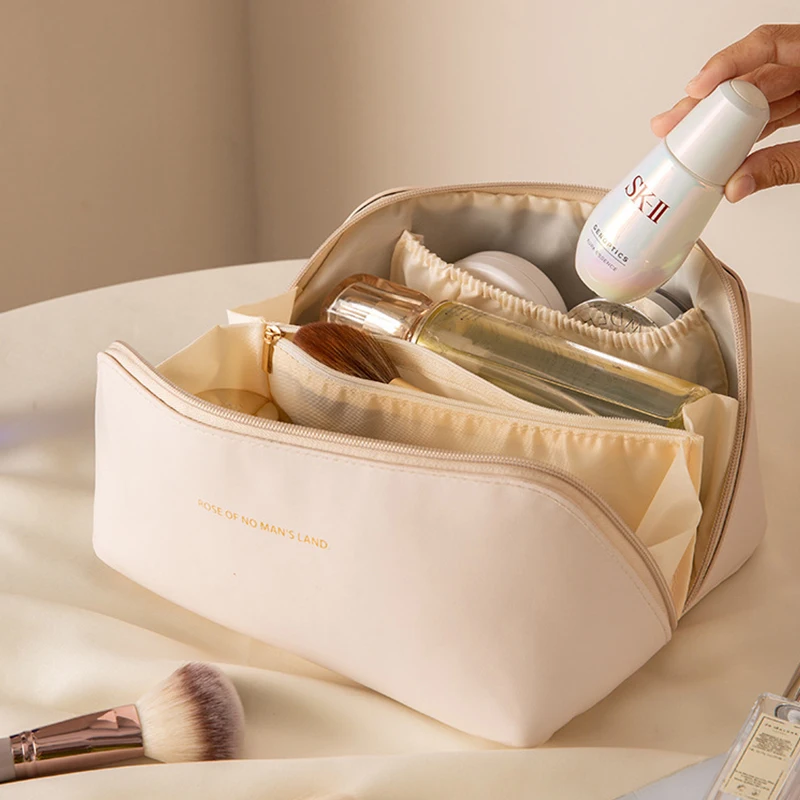 Neceser de cuero impermeable a la moda para mujer, neceser de viaje de  cuero PU rosa, neceser de maquillaje, neceser con cremallera